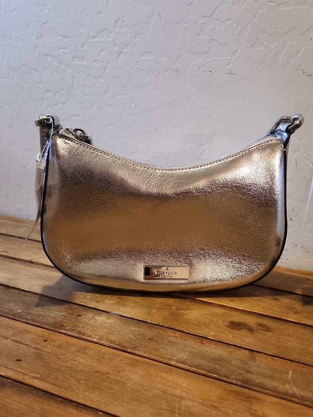 Kate Spade Silber Shoulder Bag Metallic Leather. Brand New